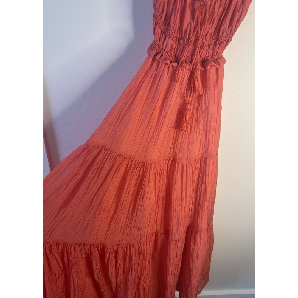 Coral Midi Tiered Open Back Boho Beach Party Dress Women‎ M Indie Festival - Picture 3 of 13